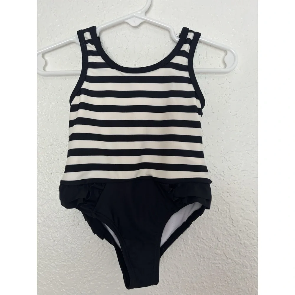 Kate Spade baby One Piece Swimsuit White‎ And Black Ruffle Detailing Bow